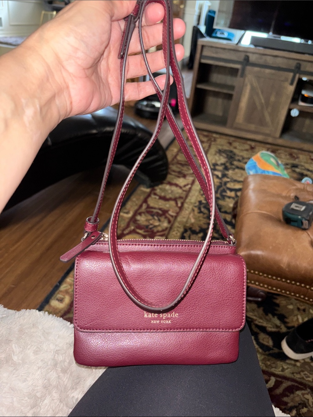 kate spade Burgundy Leather Compact Crossbody Bag